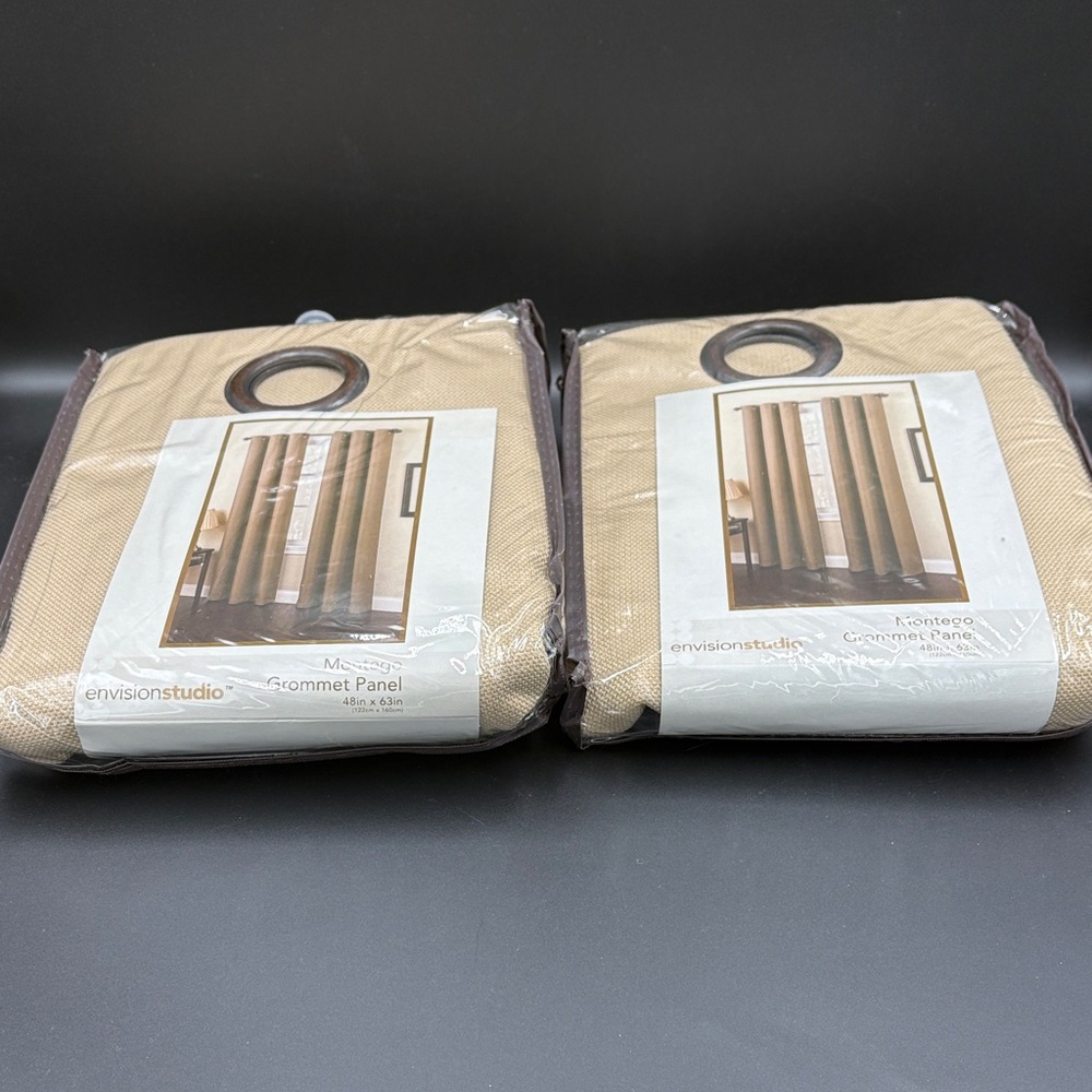 Brand New Envision Studio Tan Grommet Curtain Panels 48 x 63